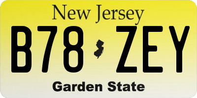 NJ license plate B78ZEY
