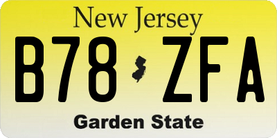 NJ license plate B78ZFA
