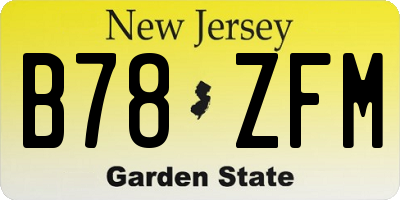 NJ license plate B78ZFM