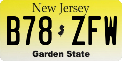 NJ license plate B78ZFW