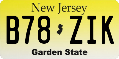 NJ license plate B78ZIK