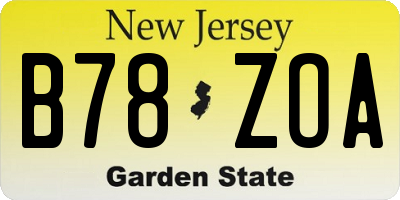NJ license plate B78ZOA