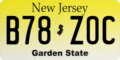 NJ license plate B78ZOC