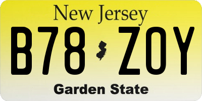 NJ license plate B78ZOY