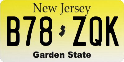NJ license plate B78ZQK