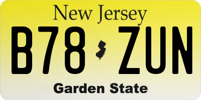 NJ license plate B78ZUN