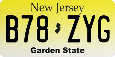 NJ license plate B78ZYG