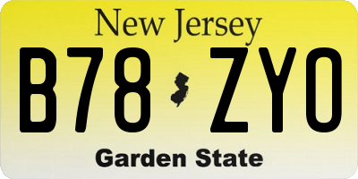 NJ license plate B78ZYO