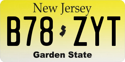 NJ license plate B78ZYT
