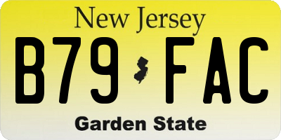 NJ license plate B79FAC