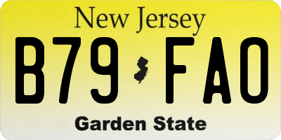 NJ license plate B79FAO