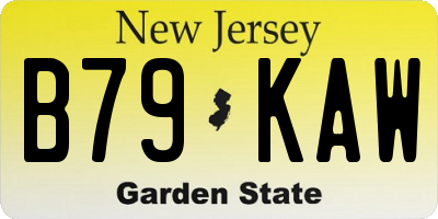 NJ license plate B79KAW