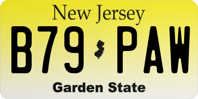 NJ license plate B79PAW