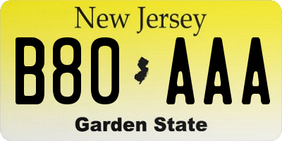 NJ license plate B80AAA