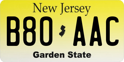 NJ license plate B80AAC