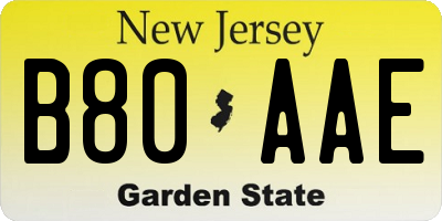 NJ license plate B80AAE