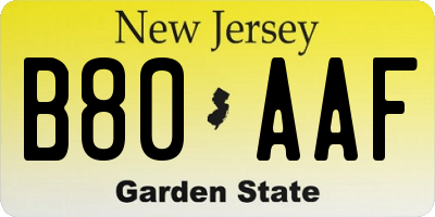 NJ license plate B80AAF