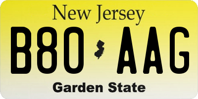 NJ license plate B80AAG