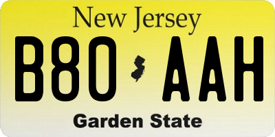 NJ license plate B80AAH