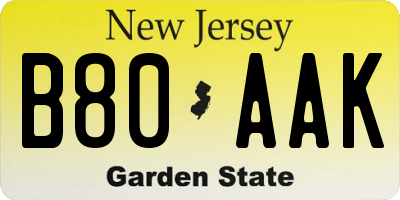 NJ license plate B80AAK