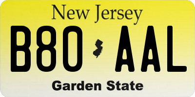 NJ license plate B80AAL