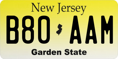 NJ license plate B80AAM