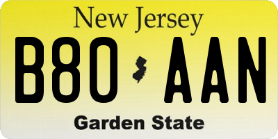 NJ license plate B80AAN