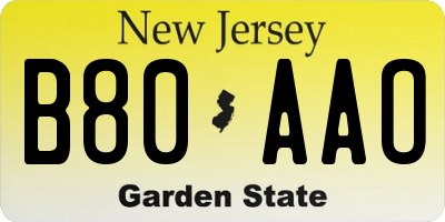 NJ license plate B80AAO