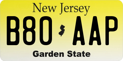 NJ license plate B80AAP