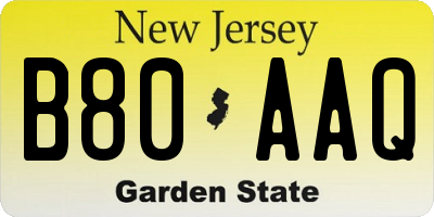 NJ license plate B80AAQ