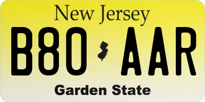 NJ license plate B80AAR
