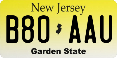 NJ license plate B80AAU