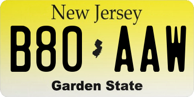 NJ license plate B80AAW