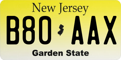 NJ license plate B80AAX
