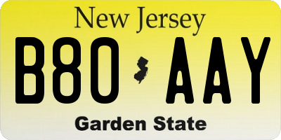 NJ license plate B80AAY