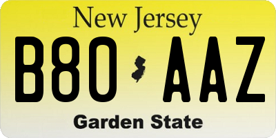 NJ license plate B80AAZ