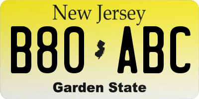 NJ license plate B80ABC