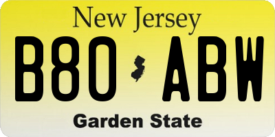 NJ license plate B80ABW