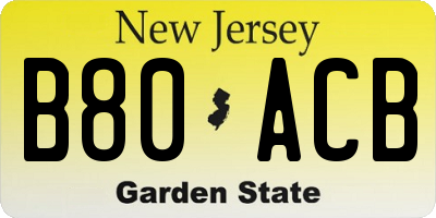 NJ license plate B80ACB