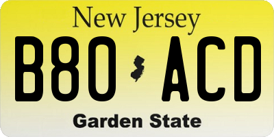 NJ license plate B80ACD