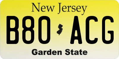 NJ license plate B80ACG