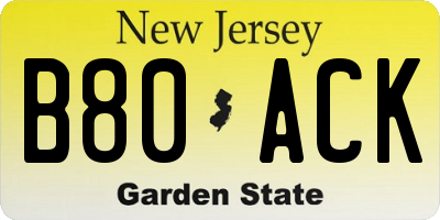 NJ license plate B80ACK