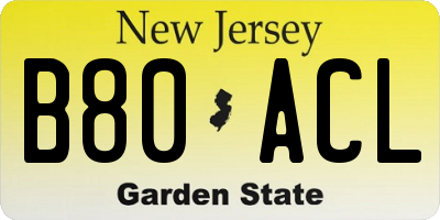 NJ license plate B80ACL