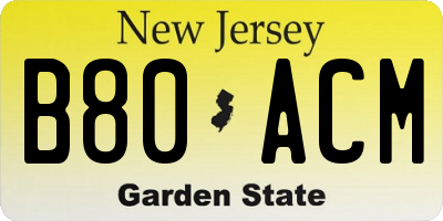 NJ license plate B80ACM