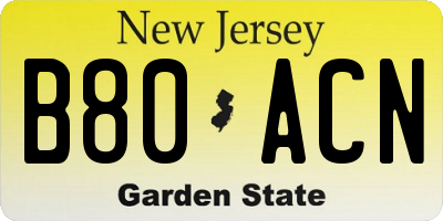 NJ license plate B80ACN