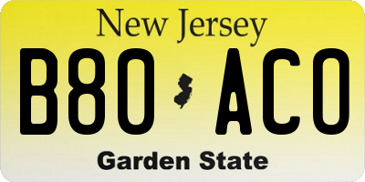 NJ license plate B80ACO