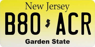 NJ license plate B80ACR