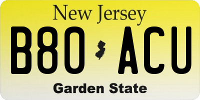NJ license plate B80ACU