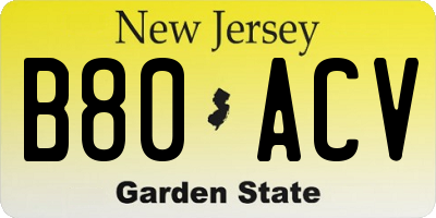 NJ license plate B80ACV