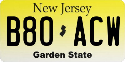 NJ license plate B80ACW